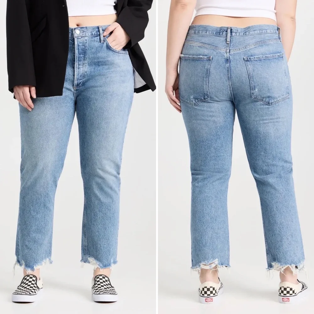 ✨NWT✨ AGOLDE Riley High Rise Slim Straight Crop Jean in Haven Blue Sz 30 - Picture 10 of 12